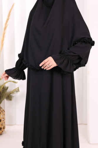 Sufleli, Şallı Elbise Üçlü Takım 3951 Siyah - 7