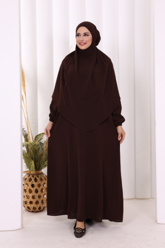 Sufleli Elbise Takım 6044 Kahverengi - Bym Fashion