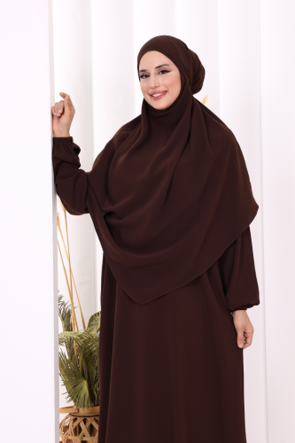 Sufleli Elbise Takım 6044 Kahverengi - 5