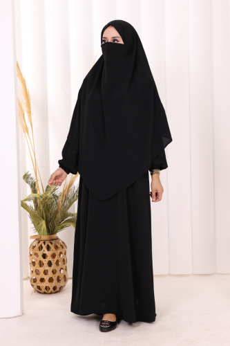 Sufleli Elbise Takım 6044 Siyah 