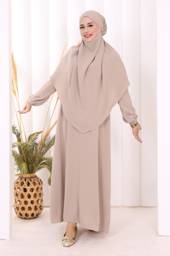 Sufleli Elbise Takım 6044 Vizon - 2