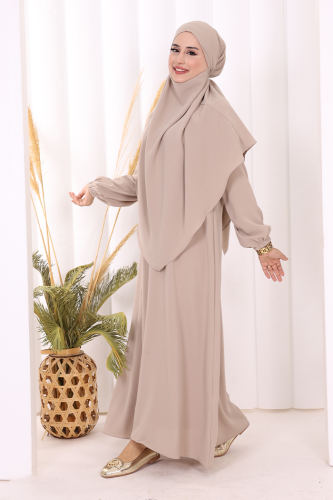 Sufleli Elbise Takım 6044 Vizon - 4