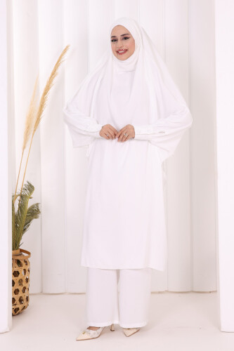 Sufleli Tunik Pantolon Takım 8004 Ekru - Bym Fashion