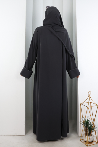 Süs Dikişli Şallı Elbise 7015 Füme - 3