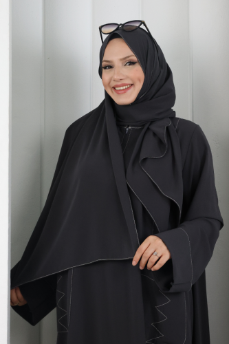 Süs Dikişli Şallı Elbise 7015 Füme - 4