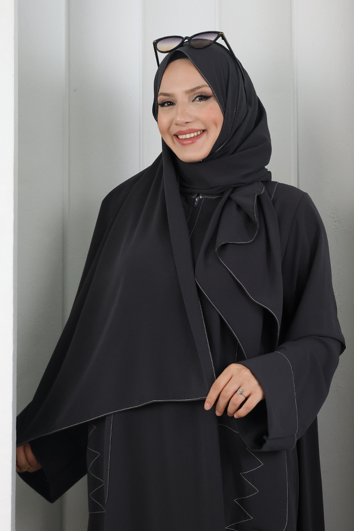 Süs Dikişli Şallı Elbise 7015 Füme - 4
