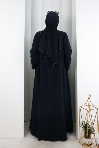 Süs Dikişli Şallı Elbise 7015 Lacivert - 3