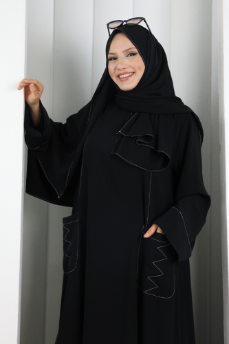 Süs Dikişli Şallı Elbise 7015 Siyah - 4