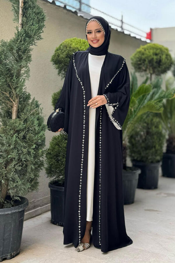 Taş Detaylı Abaya 70007 Siyah - 1