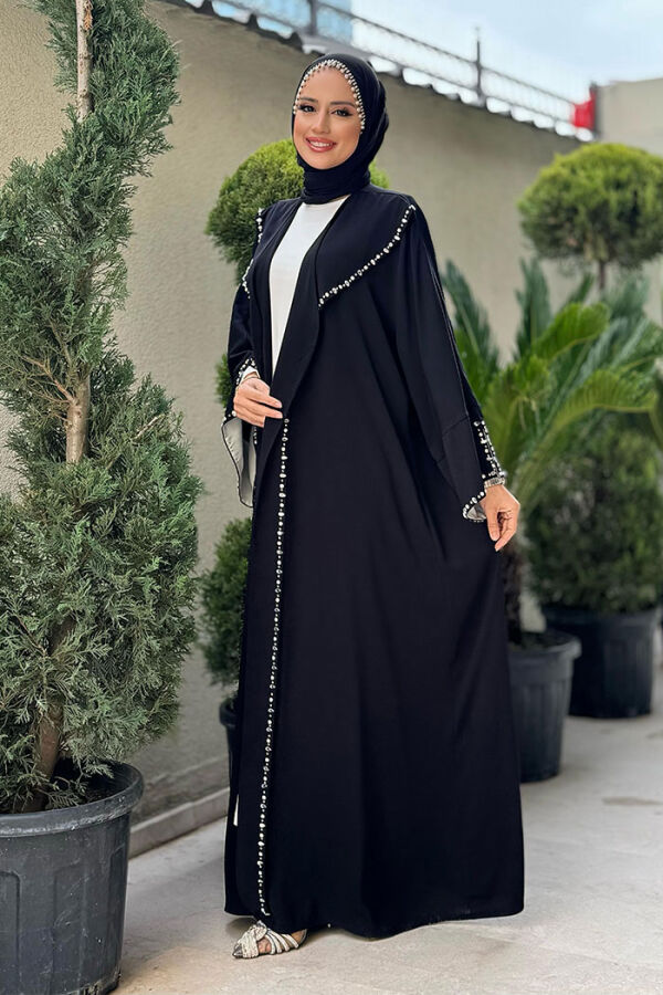 Taş Detaylı Abaya 70007 Siyah - 3