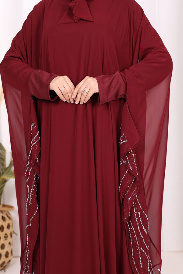 Taş Detaylı Abayalı Elbise Takım 3927 Bordo - 7