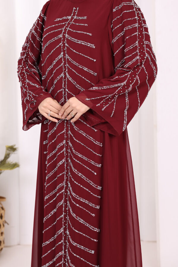 Taş Detaylı Abiye Elbise 3915 Bordo - 6