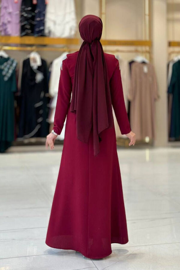 Taş Detaylı Abiye Elbise 3916 Bordo - 2
