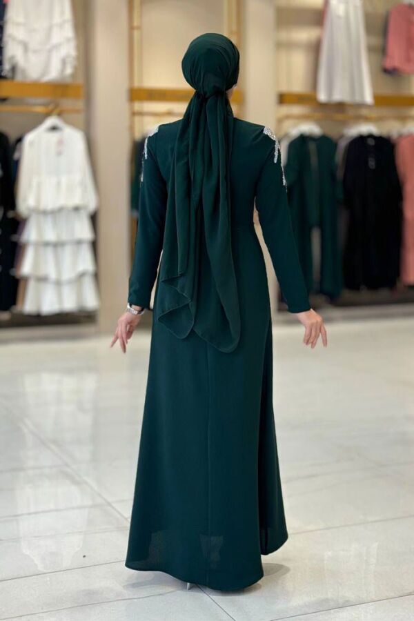 Taş Detaylı Abiye Elbise 3916 Zümrüt - 2