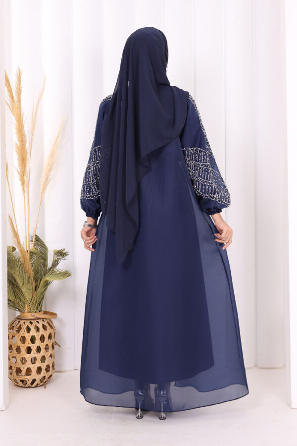 Taş Detaylı Elbise Abaya Takım 3943 Lacivert - 4