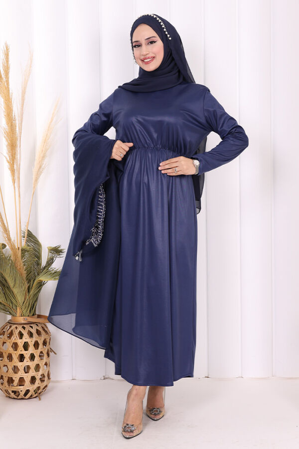 Taş Detaylı Elbise Abaya Takım 3943 Lacivert - 7