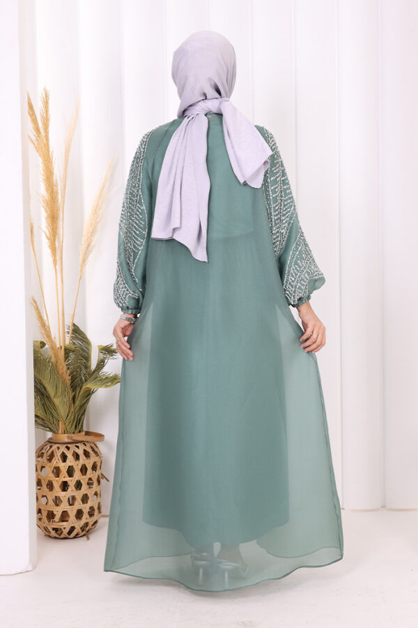 Taş Detaylı Elbise Abaya Takım 3943 Mint - 4