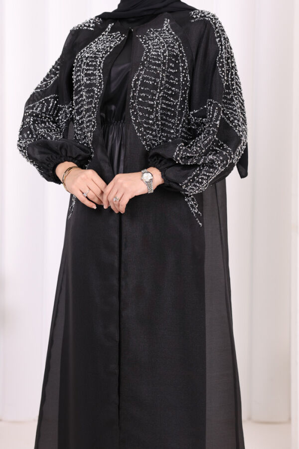 Taş Detaylı Elbise Abaya Takım 3943 Siyah - 6