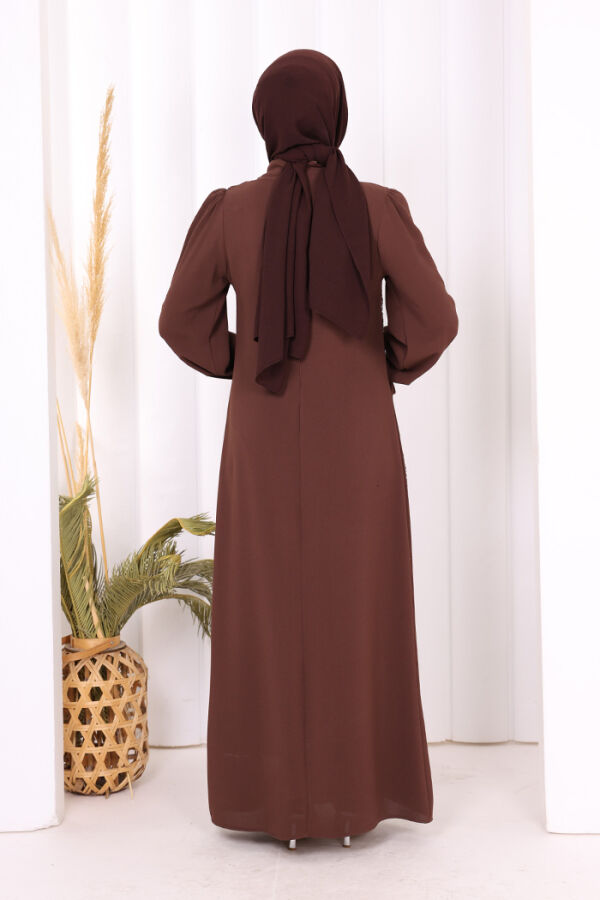 Taş Detaylı Elbise 3935 Kahverengi - 3