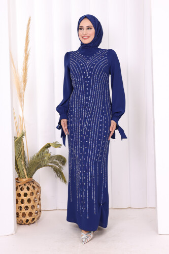 Taş Detaylı Elbise 3935 Saks 