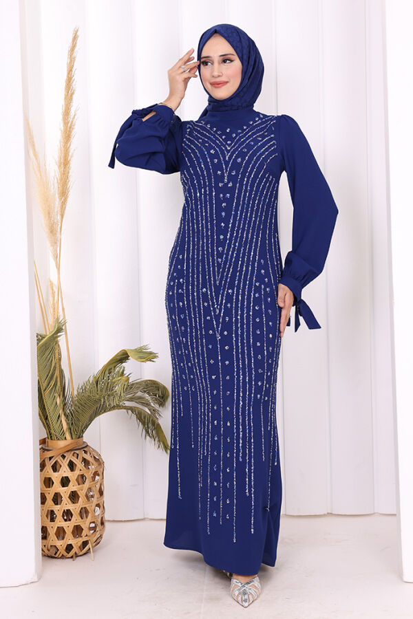 Taş Detaylı Elbise 3935 Saks - 2