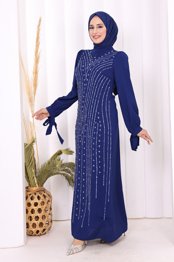 Taş Detaylı Elbise 3935 Saks - 3