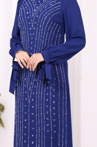 Taş Detaylı Elbise 3935 Saks - 6