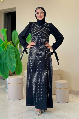 Taş Detaylı Elbise 3935 Siyah - Bym Fashion