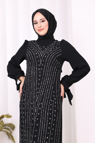 Taş Detaylı Elbise 3935 Siyah - 5