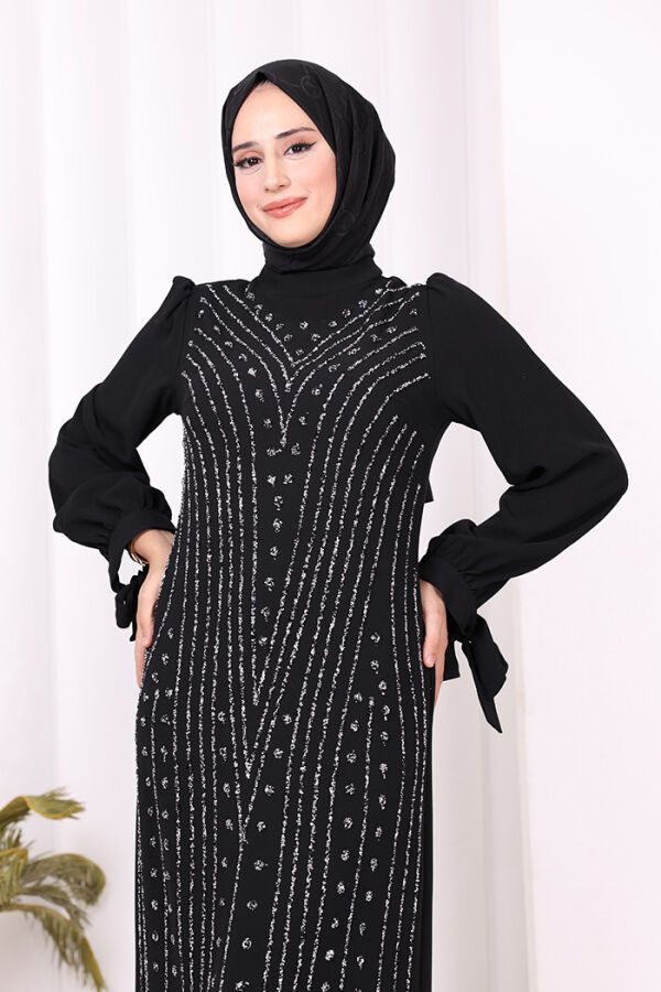 Taş Detaylı Elbise 3935 Siyah - 5