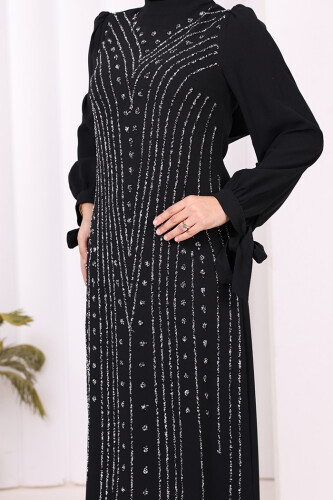 Taş Detaylı Elbise 3935 Siyah - 6