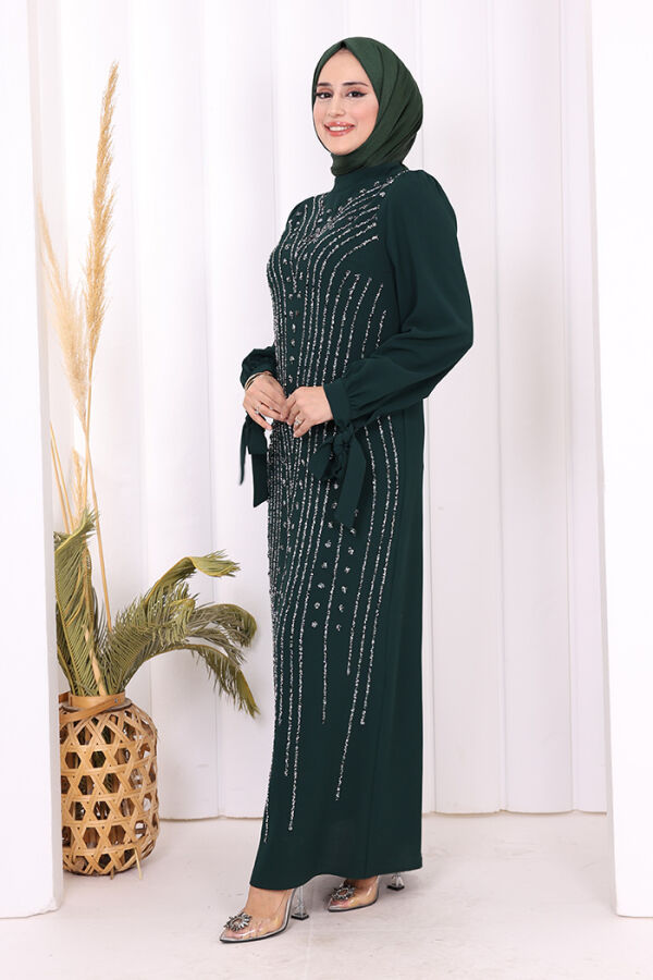 Taş Detaylı Elbise 3935 Zümrüt - 2