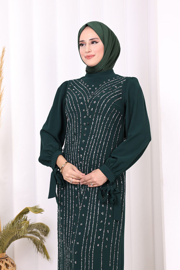 Taş Detaylı Elbise 3935 Zümrüt - 4