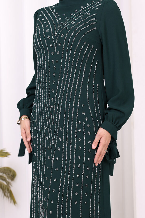 Taş Detaylı Elbise 3935 Zümrüt - 5