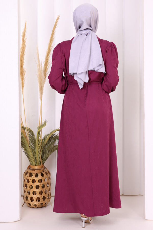 Taş Detaylı Jakar Elbise 3924 Mürdüm - 4