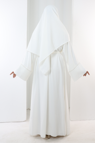 Taş Detaylı Şallı Abaya 7096 Ekru - 4