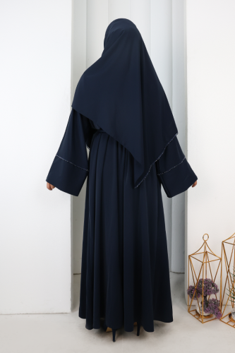 Taş Detaylı Şallı Abaya 7096 Lacivert - 3