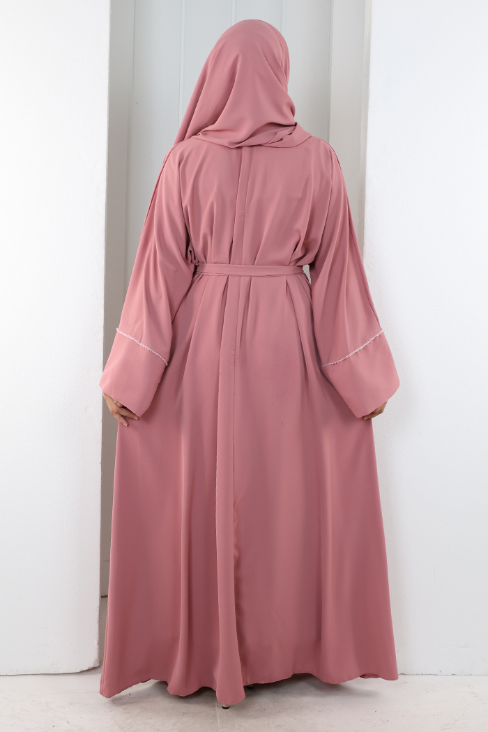Taş Detaylı Şallı Abaya 7096 Pudra - 3