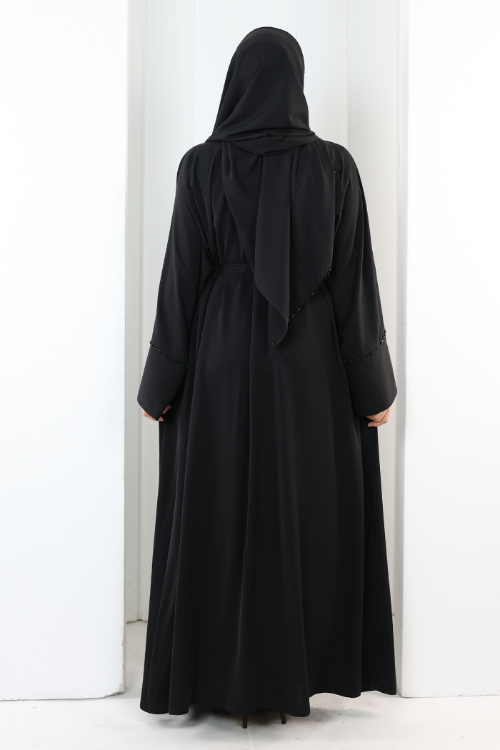 Taş Detaylı Şallı Abaya 7096 Siyah - 4