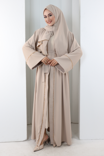 Taş Detaylı Şallı Abaya 7096 Taş - 2