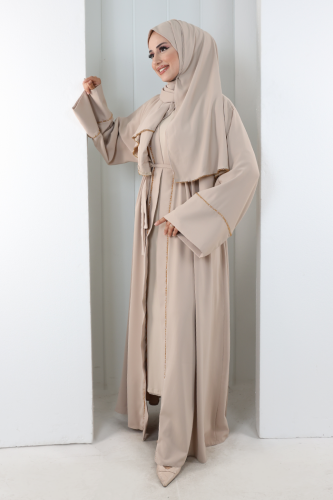 Taş Detaylı Şallı Abaya 7096 Taş - 3