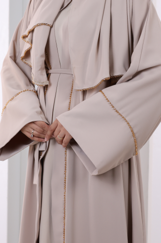 Taş Detaylı Şallı Abaya 7096 Taş - 6