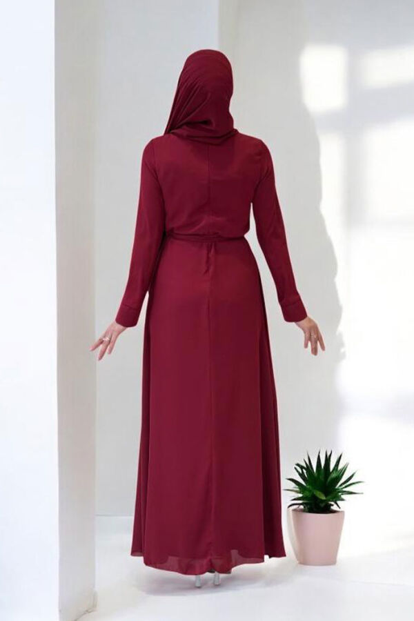 Taş Detaylı Şallı Elbise Takım 3953 Bordo - 2