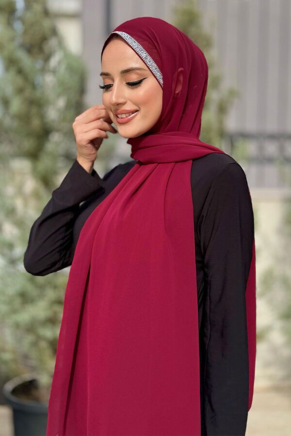 Taş Detaylı Şifon Şal 2026 Bordo - 2