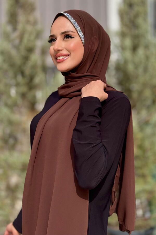Taş Detaylı Şifon Şal 2026 Kahverengi - 2