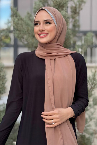 Taş Detaylı Şifon Şal 2026 Vizon - Bym Fashion