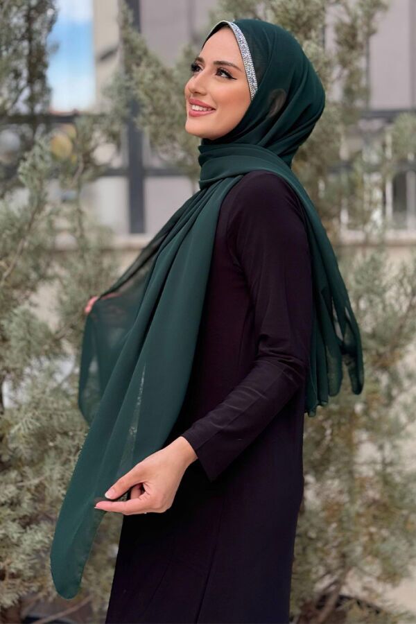 Taş Detaylı Şifon Şal 2026 Zümrüt - 2
