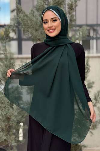 Taş Detaylı Şifon Şal 2026 Zümrüt - Bym Fashion