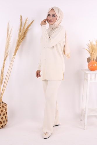 Taş Detaylı Tunik ve Pantolon İkili Triko Takım 2-1545 Taş 