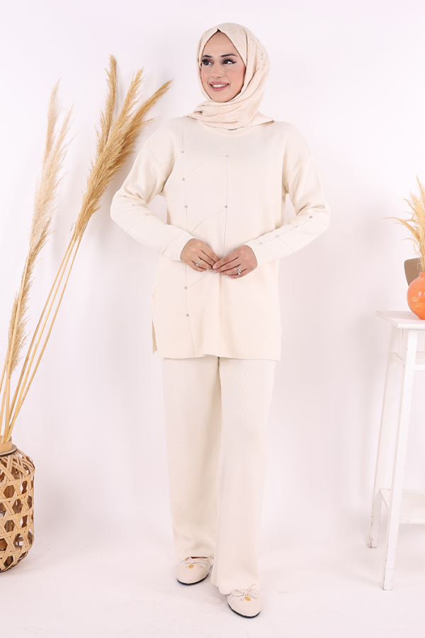 Taş Detaylı Tunik ve Pantolon İkili Triko Takım 2-1545 Taş - 2